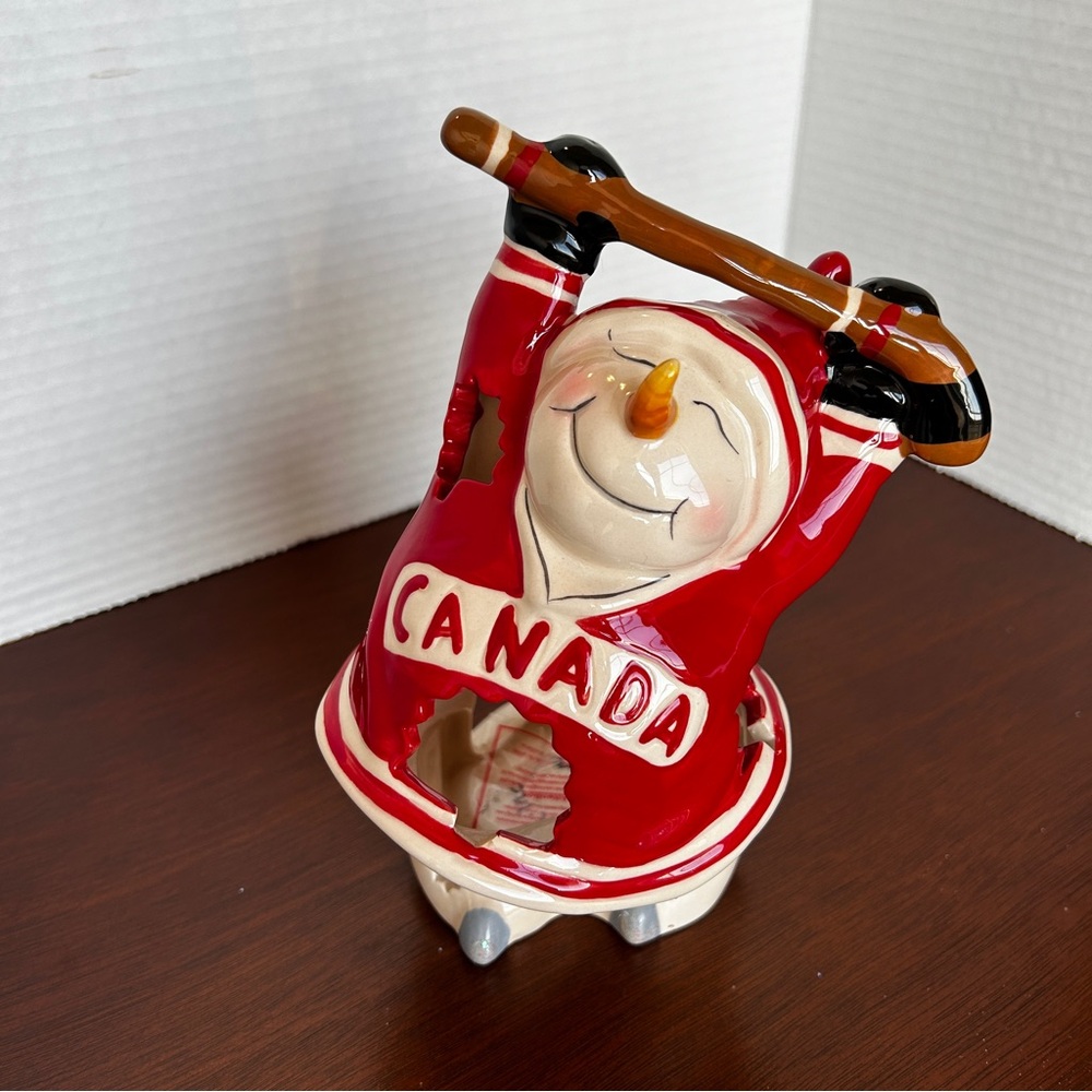 Heather Goldminc Hockey Snowmen Tealight Holder Blue Sky Clayworks Collection
